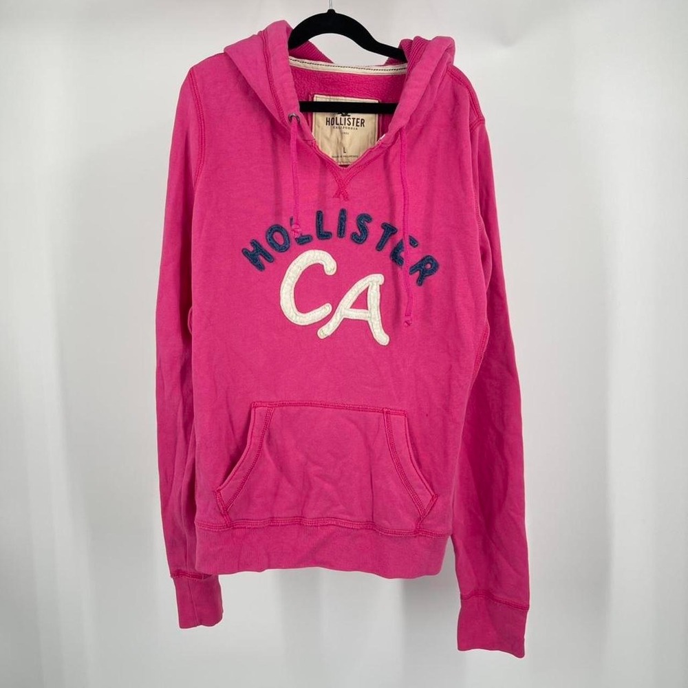 Y2K Hollister Embroidered Hoodie 2010s Rare Large Cotton Pink Preppy Lounge